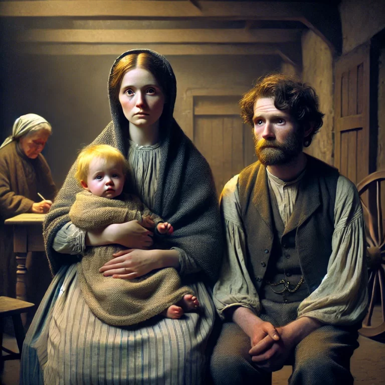DALL·E 2024-12-12 15.28.29 - A realistic and poignant depiction of an Irish family in a 19th-century poorhouse in New York, showing the impact of the Great Irish Famine. The scene