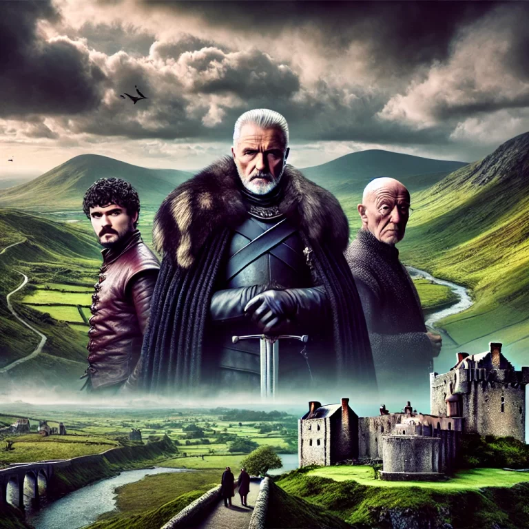 DALL·E 2024-12-15 13.58.15 - A dramatic fantasy-inspired scene featuring iconic Irish actors from Game of Thrones, such as Liam Cunningham as Davos Seaworth, Aidan Gillen as Littl