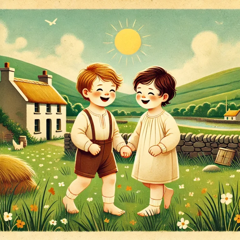 DALL·E 2024-12-30 15.25.00 - A warm and playful illustration representing the concept of 'Irish Twins.' The scene shows two young siblings, close in age, playing together in a sun