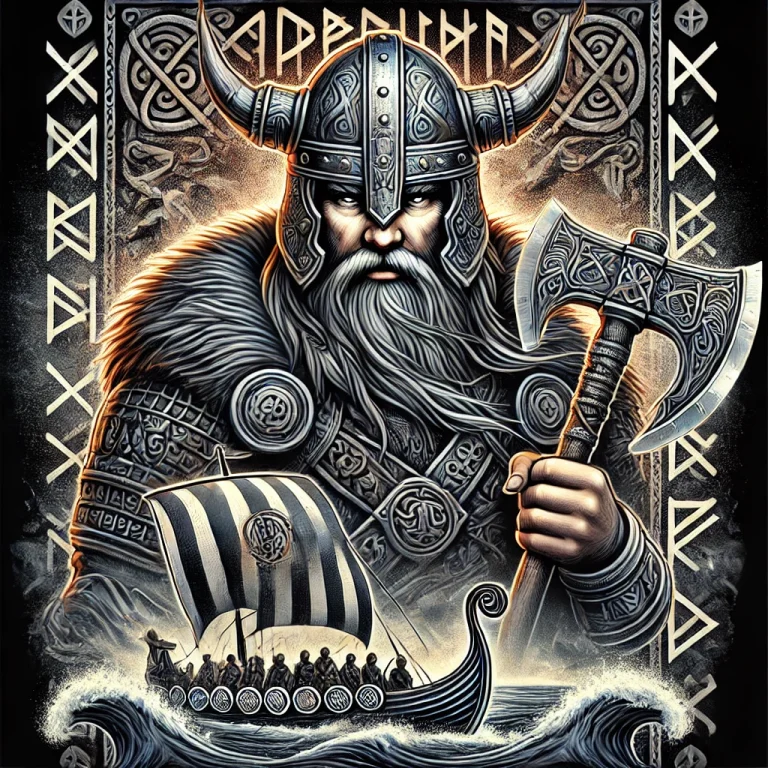 DALL·E 2025-02-11 12.15.57 - A high-quality digital illustration of a Viking-themed t-shirt design. The design features a fierce Viking warrior with a long beard, battle-worn helm