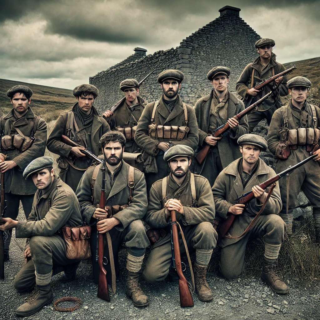 DALL·E 2025-03-10 10.50.02 - A realistic and gritty depiction of a rough Irish paramilitary force from the early 20th century, during the Irish War of Independence era. The group