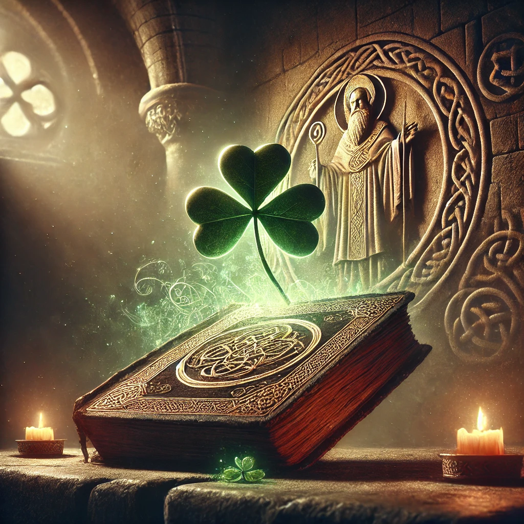 DALL·E 2025-03-12 07.37.41 - A dramatic and artistic image illustrating the idea that Saint Patrick was never officially canonized by the Catholic Church. The scene features an an